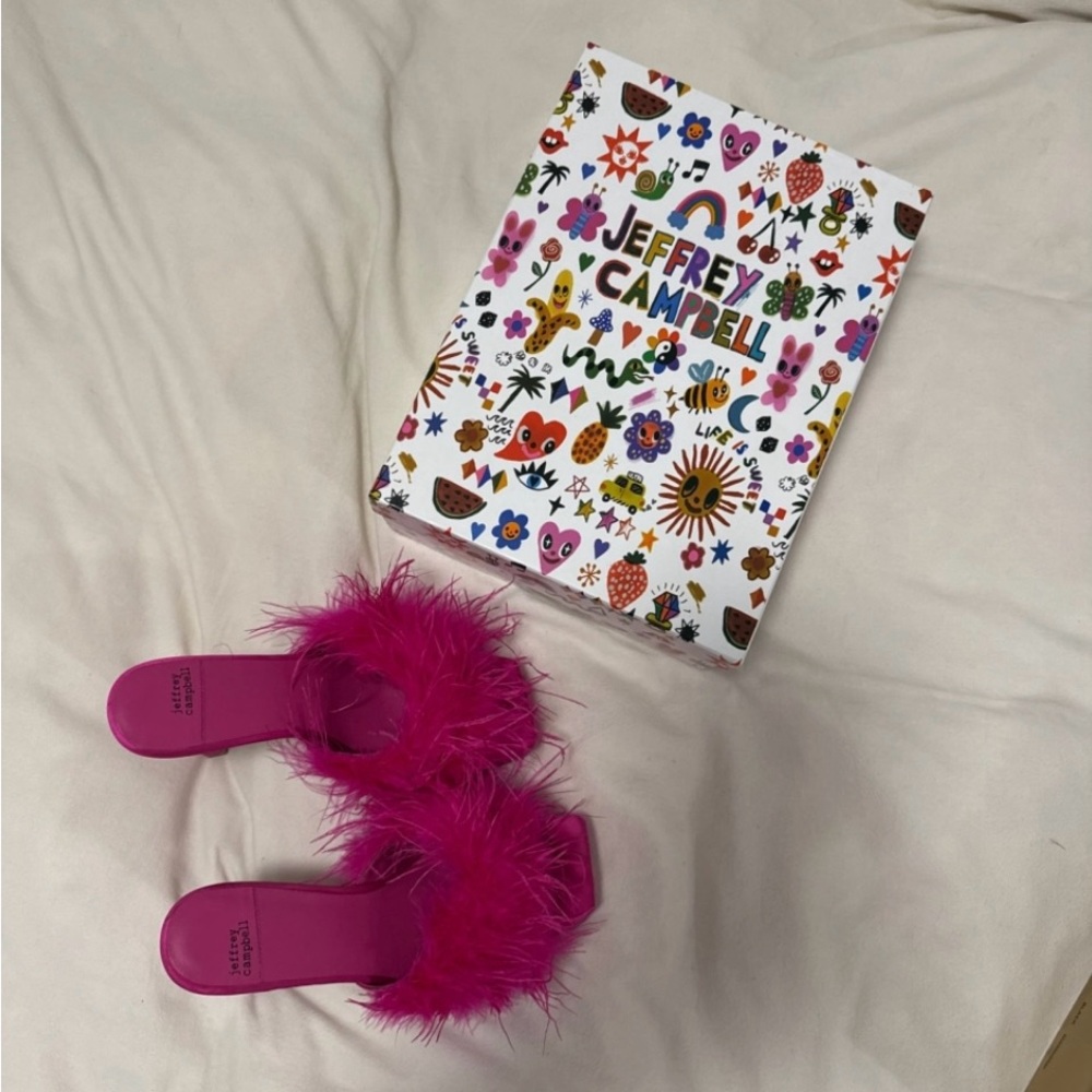 Pink Jeffrey Campbell Ostrich platform heels